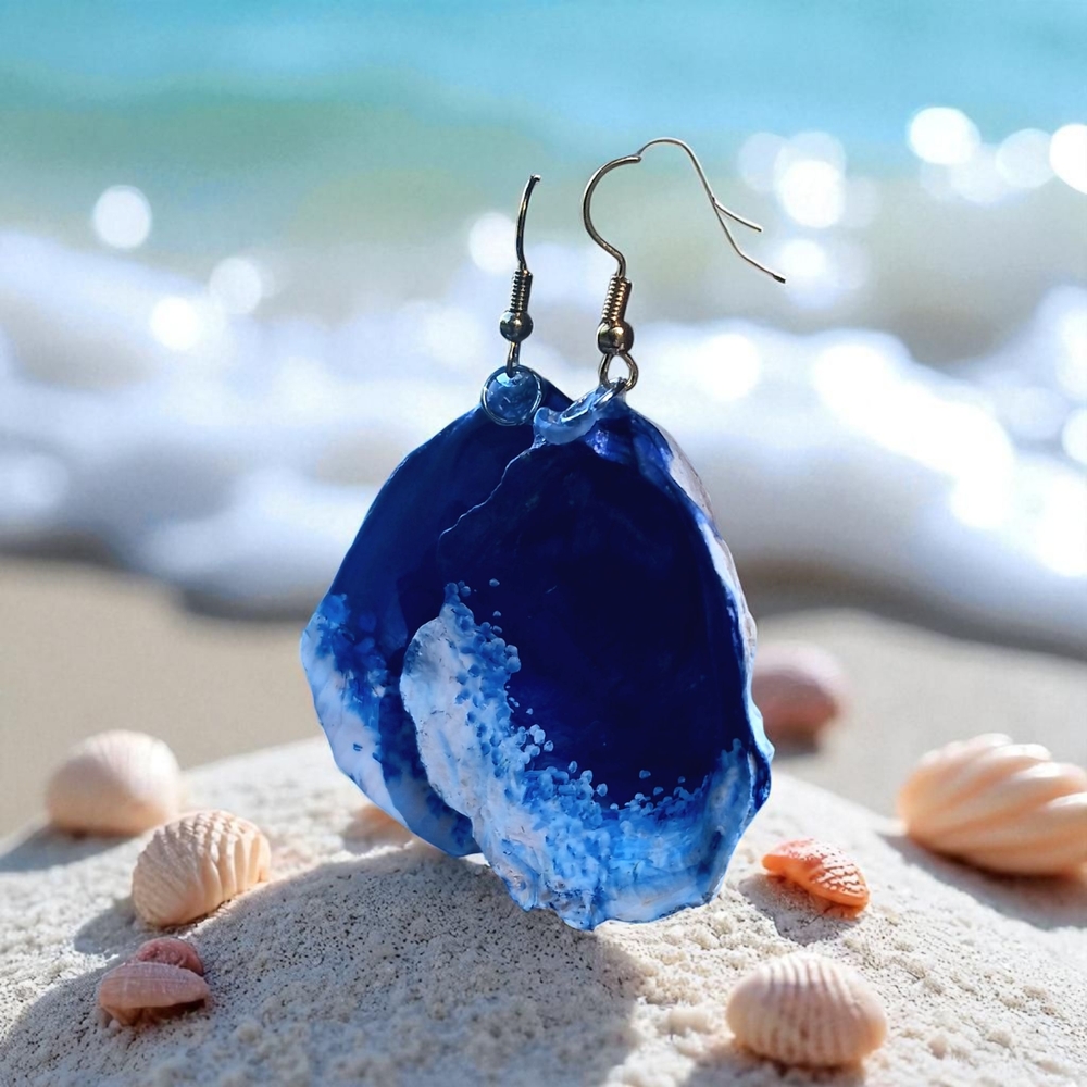 Blue Ocean Shell Earrings - Picture 7 of 7
